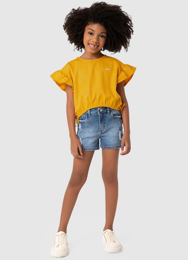 Carinhoso - Blusa Amarelo Mostarda Box com Glitter Menina 2