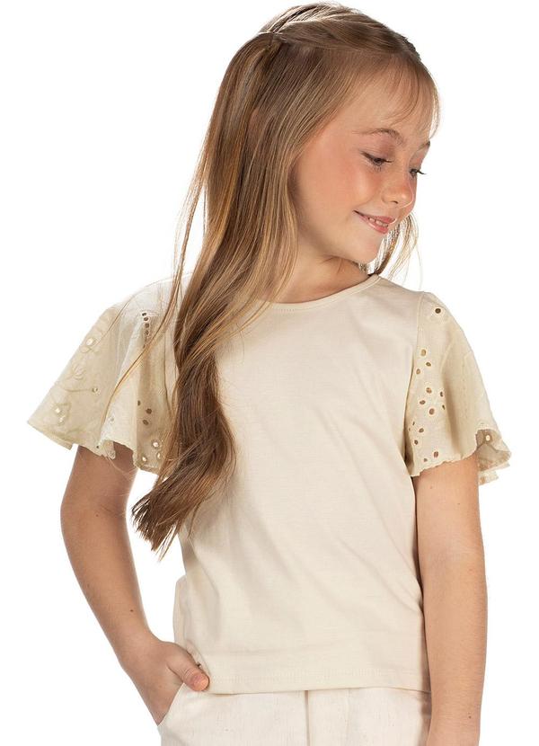 Amada - Blusa Avulsa em M/M Penteada com Mangas Bege