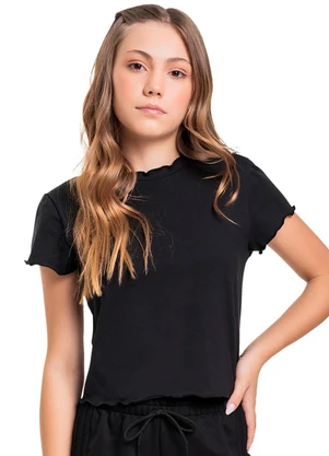 Gloss - Blusa Baby Look em Cotton Juvenil Preto - GLOSS