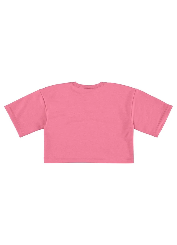 Blusa Básica Cropped em Moletom Rosa Pink Gloss