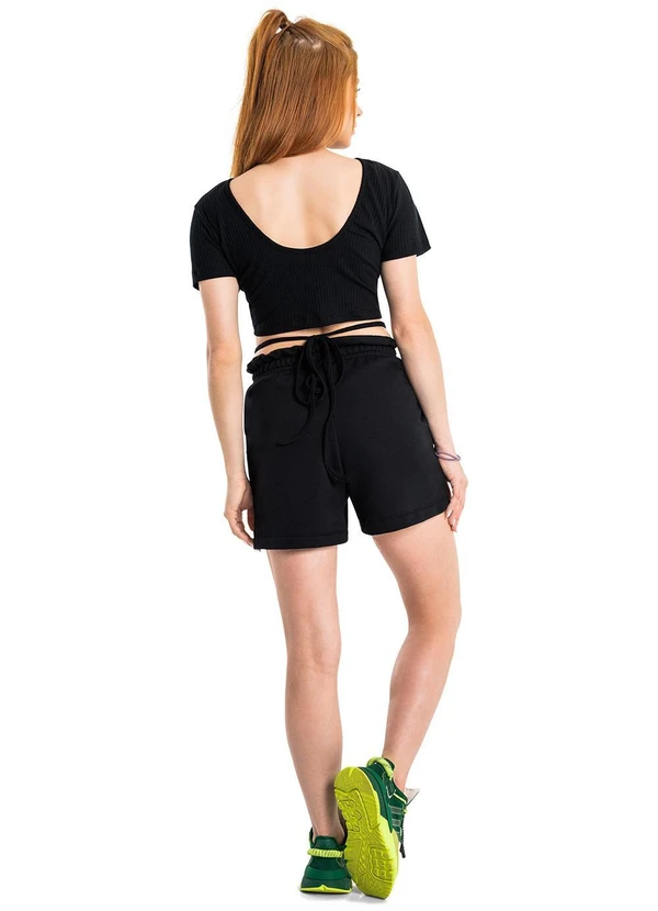 Gloss - Blusa Básica Cropped em Ribana Preto 3