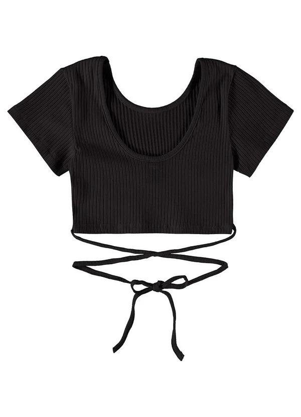 Gloss - Blusa Básica Cropped em Ribana Preto 5