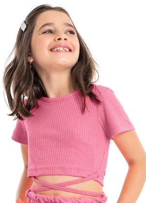 Gloss - Blusa Básica Cropped em Ribana Rosa Pink - GLOSS