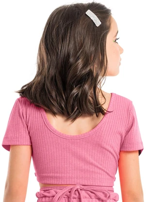 Gloss - Blusa Básica Cropped em Ribana Rosa Pink - GLOSS