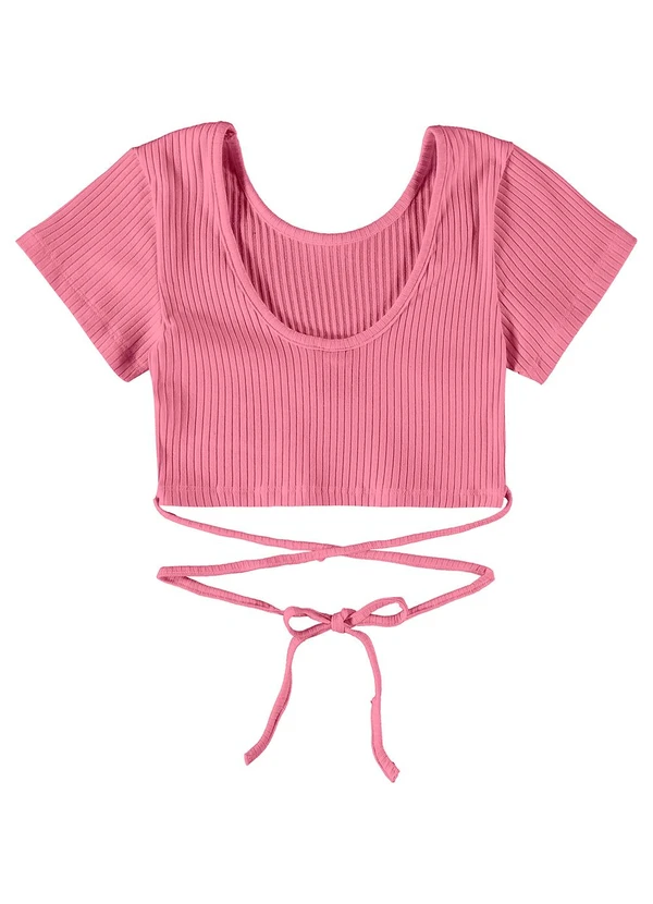 Gloss - Blusa Básica Cropped em Ribana Rosa Pink 6
