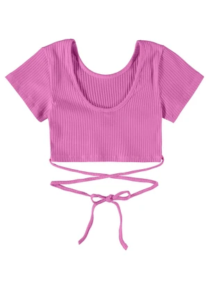 Gloss - Blusa Básica Cropped em Ribana Roxo - GLOSS