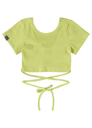Gloss - Blusa Básica Cropped em Ribana Verde - GLOSS