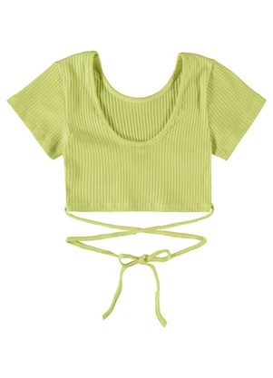 Gloss - Blusa Básica Cropped em Ribana Verde - GLOSS