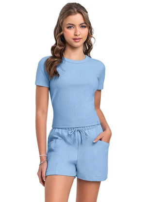 Blusa Básica em Ribana para Menina Gloss Azul - GLOSS