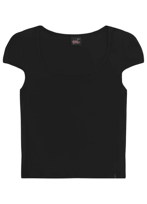 Blusa Básica em Ribana para Menina Gloss Preto - GLOSS