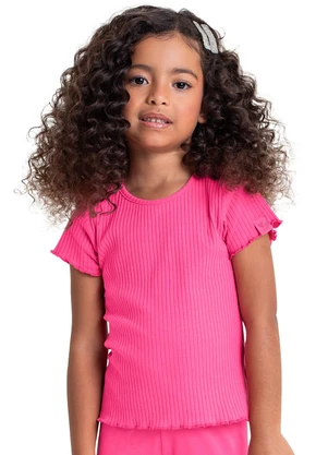 Quimby - Blusa Básica em Ribana para Menina Rosa - QUIMBY