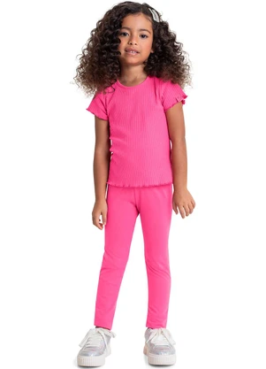 Quimby - Blusa Básica em Ribana para Menina Rosa - QUIMBY