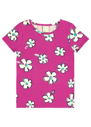 Malwee Kids - Blusa Básica Floral Rosa Magenta - MALWEE KIDS