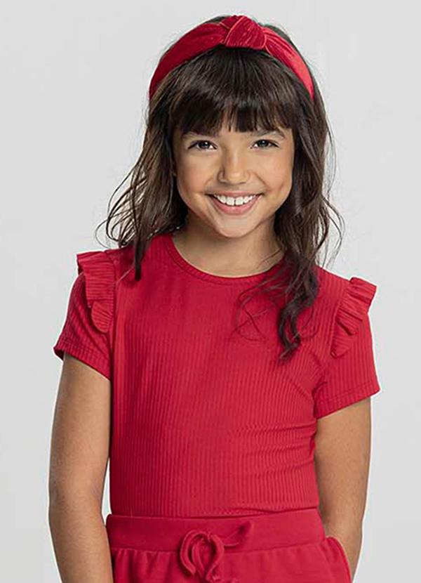 Alakazoo - Blusa Básica Menina com Babados CaneladaVermelho