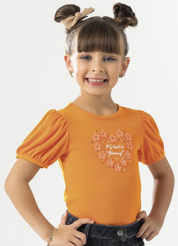 Cativa Kids - Blusa Bordada com Paetê Laranja