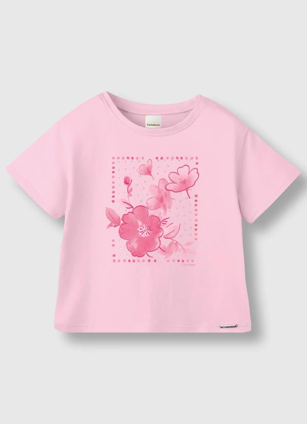 Carinhoso - Blusa Box Floral com Strass Rosa
