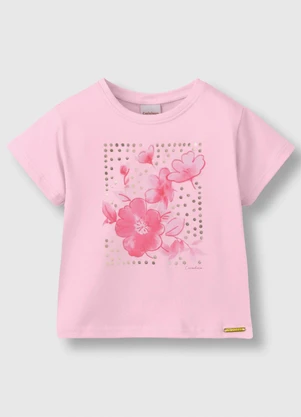 Carinhoso - Blusa Box Floral com Strass Rosa - CARINHOSO