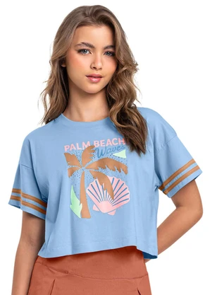 Blusa Boxy em Meia Malha para Menina Gloss Azul - GLOSS