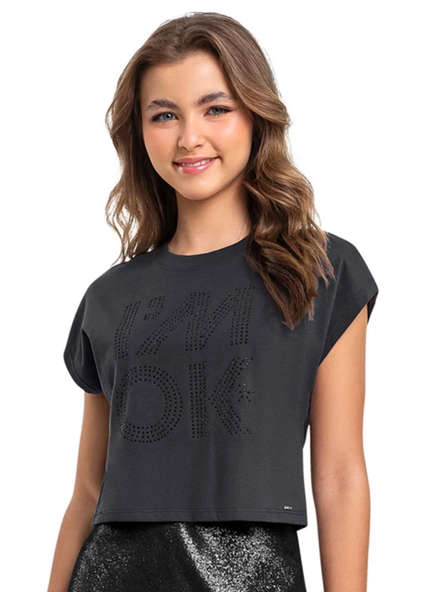 Gloss - Blusa Boxy em Meia Malha para Menina Gloss Cinza