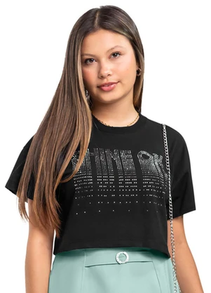 Blusa Boxy em Meia Malha para Menina Gloss Preto - GLOSS