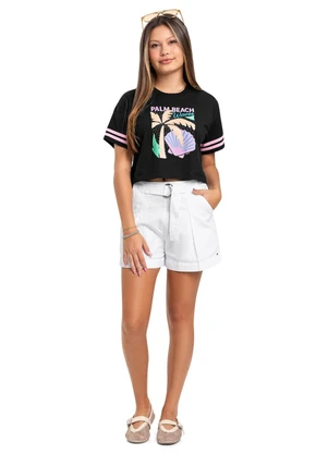Blusa Boxy em Meia Malha para Menina Gloss Preto - GLOSS