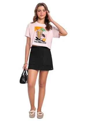 Blusa Boxy em Meia Malha para Menina Gloss Rosa - GLOSS