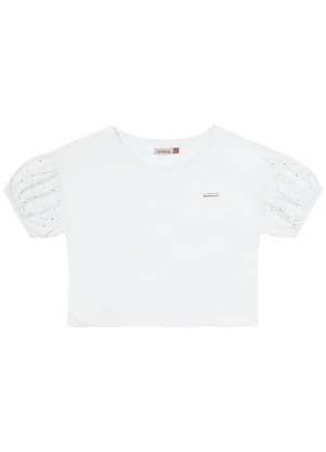 Carinhoso - Blusa Branca Cropped com Strass Menina - CARINHOSO