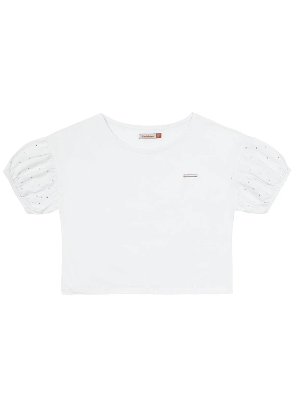 Carinhoso - Blusa Branca Cropped com Strass Menina