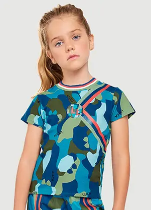 Lilica Ripilica - Blusa Camuflada Manga Curta Infantil Menina Azu - LILICA RIPILICA