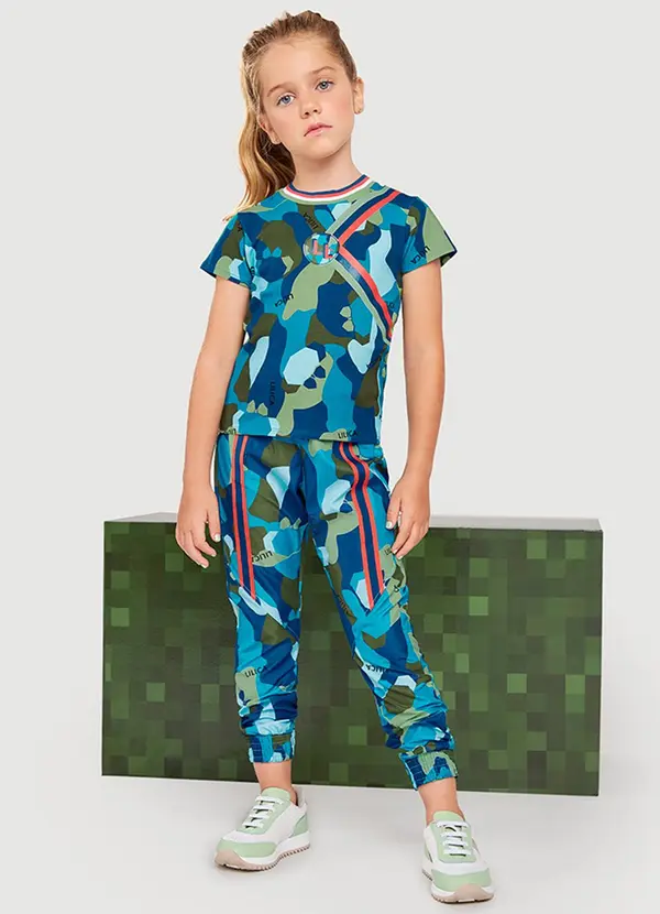 Lilica Ripilica - Blusa Camuflada Manga Curta Infantil Menina Azu 2