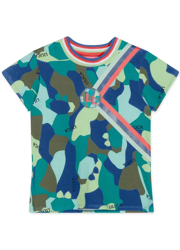 Lilica Ripilica - Blusa Camuflada Manga Curta Infantil Menina Azu 3