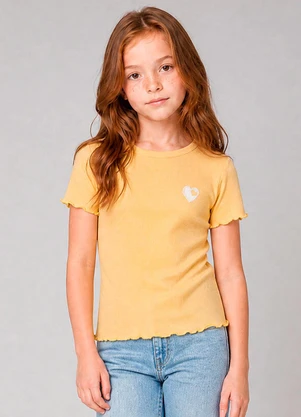 Marlan - Blusa Canelada com Bordado de Coração Amarelo - MARLAN