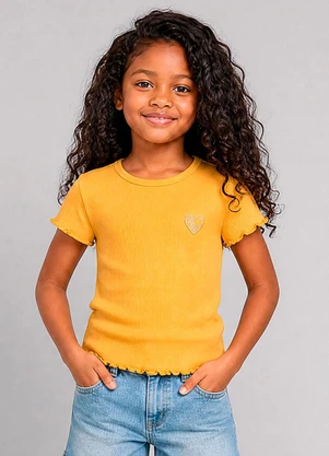 Marlan - Blusa Canelada com Bordado de Coração Amarelo - MARLAN