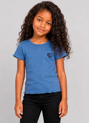 Marlan - Blusa Canelada com Bordado de Coração Azul - MARLAN
