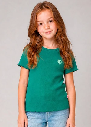 Marlan - Blusa Canelada com Bordado de Coração Verde - MARLAN