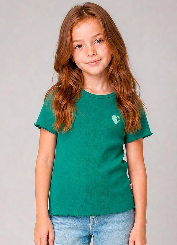 Marlan - Blusa Canelada com Bordado de Coração Verde