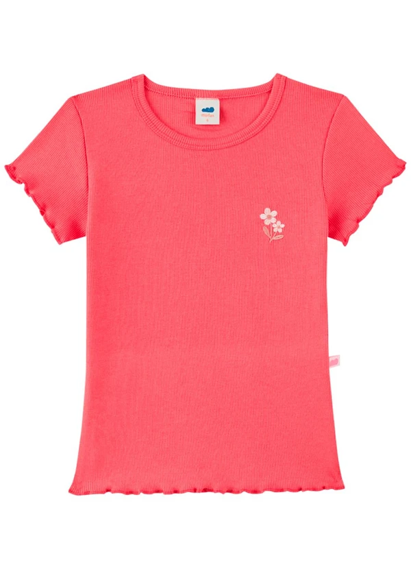 Marlan - Blusa Canelada com Bordado Floral Laranja