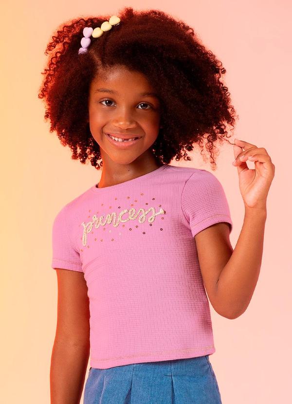Cativa Kids - Blusa Canelada com Bordado Lilás
