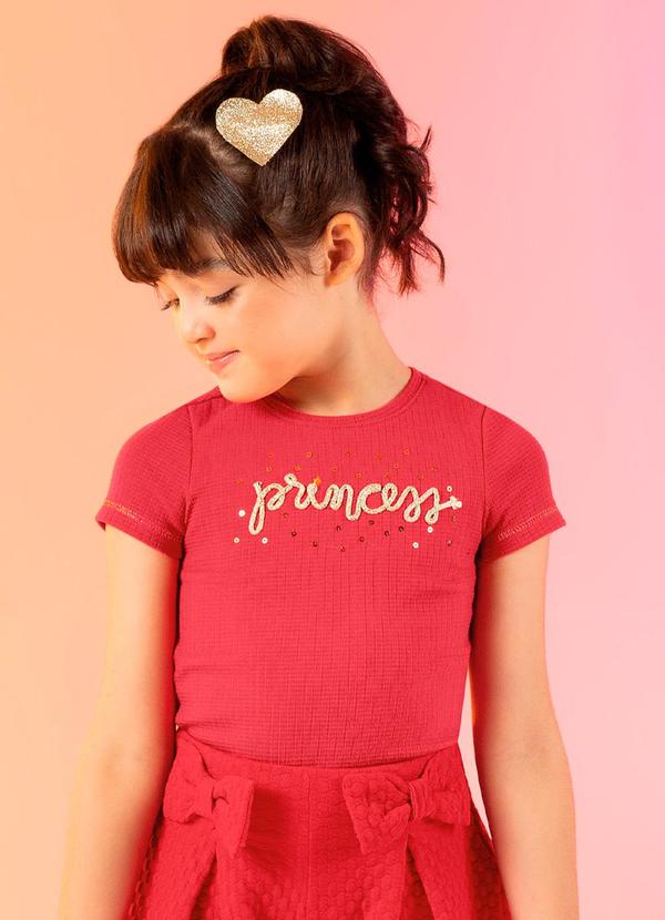 Cativa Kids - Blusa Canelada com Bordado Vermelho