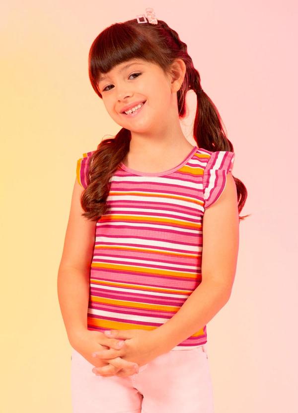Cativa Kids - Blusa Canelada Estampada Rosa