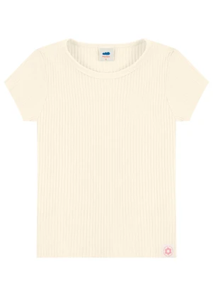 Marlan - Blusa Canelada Infantil Menina Manga Curta Bege - MARLAN