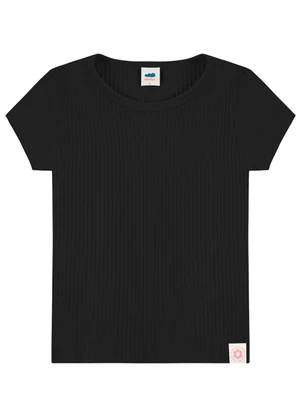 Marlan - Blusa Canelada Infantil Menina Manga Curta Preto - MARLAN