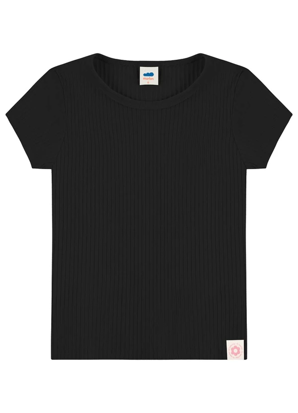Marlan - Blusa Canelada Infantil Menina Manga Curta Preto