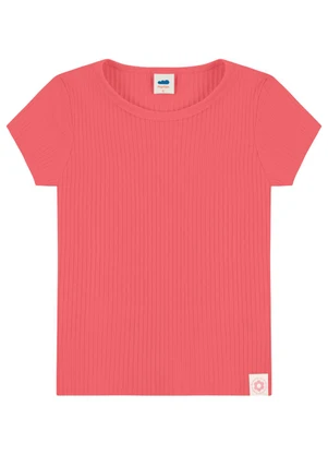 Marlan - Blusa Canelada Infantil Menina Manga Curta Rosa - MARLAN