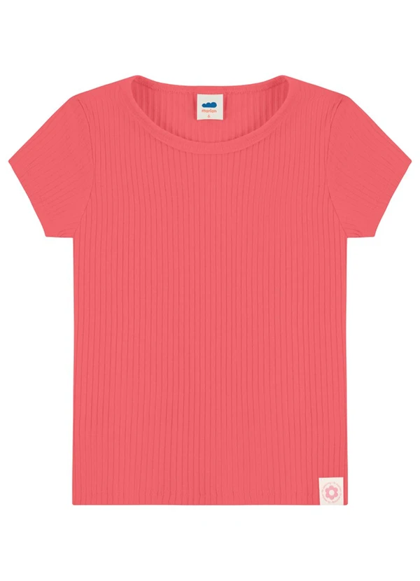 Marlan - Blusa Canelada Infantil Menina Manga Curta Rosa