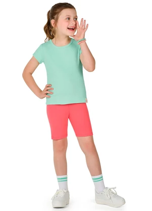 Marlan - Blusa Canelada Infantil Menina Manga Curta Verde - MARLAN
