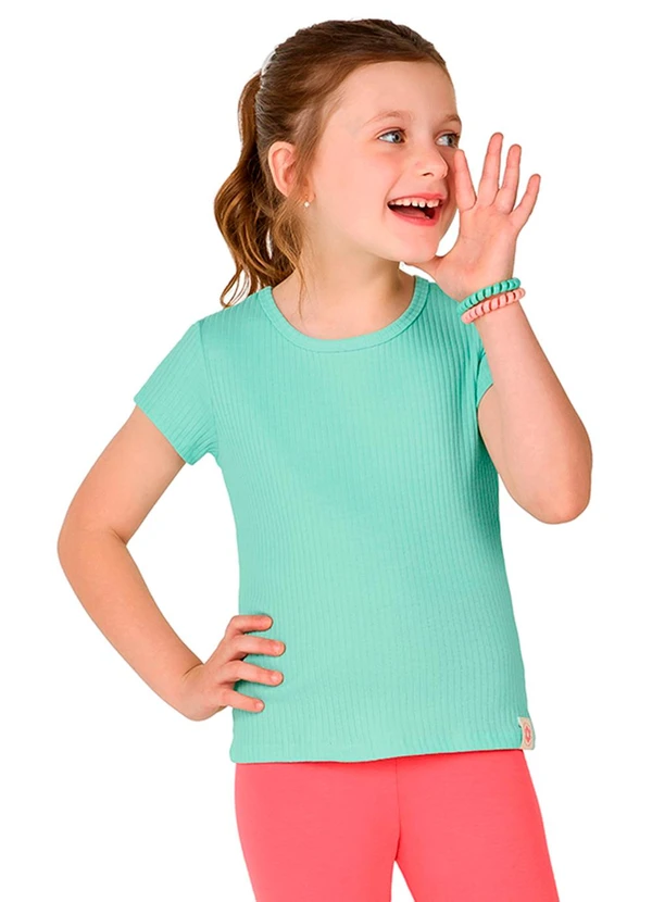 Marlan - Blusa Canelada Infantil Menina Manga Curta Verde