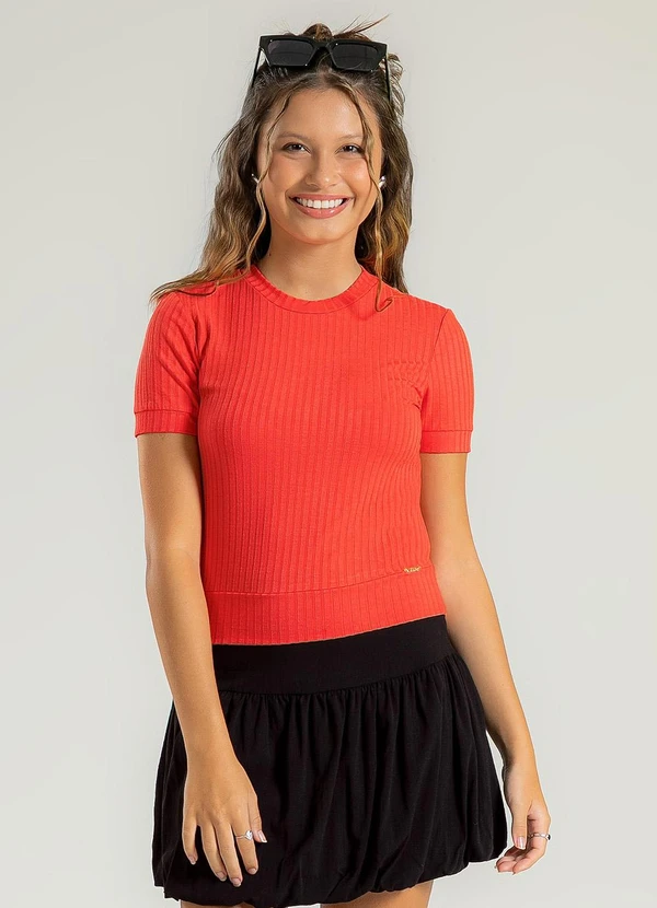 Cativa Teen - Blusa Canelada Laranja Escuro