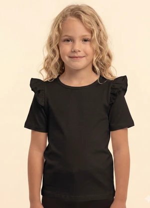 Amada - Blusa com Babados nas Mangas em Cotton Preto - AMADA