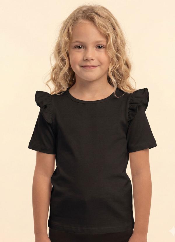 Amada - Blusa com Babados nas Mangas em Cotton Preto